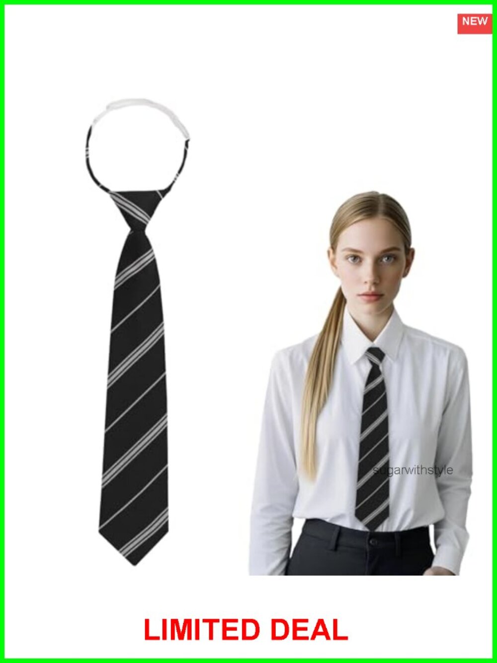 Pre-Tied Striped Women's Tie Adjustable Necktie for Office & Formal Wear